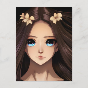 Postal Cumpleaños de Chica Anime Morena de Ojos Azules