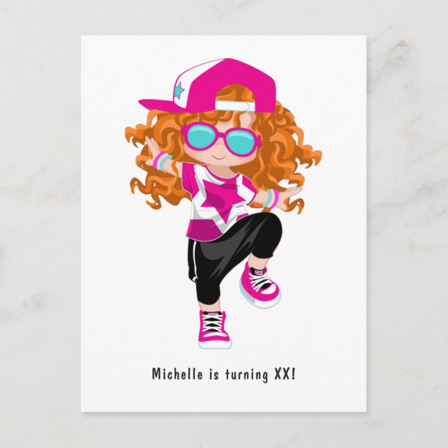Postal Cumpleaños de chica de baile de rotura de Hip Hop  (Anverso)