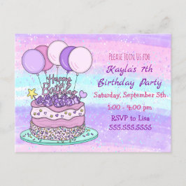 Postal Cumpleaños de Chicas rosados y morados