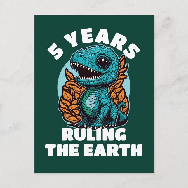 Postal Cumpleaños de cinco años del dinosaurio bebé (Anverso)