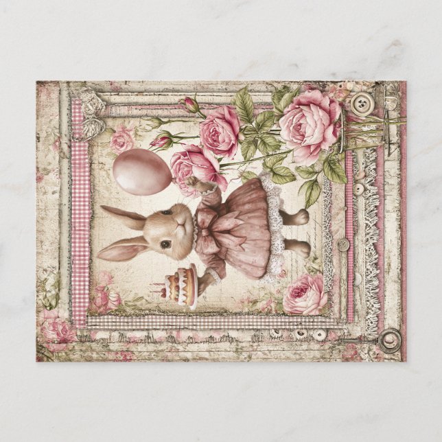 Postal Cumpleaños de conejito rosa dulce  (Anverso)