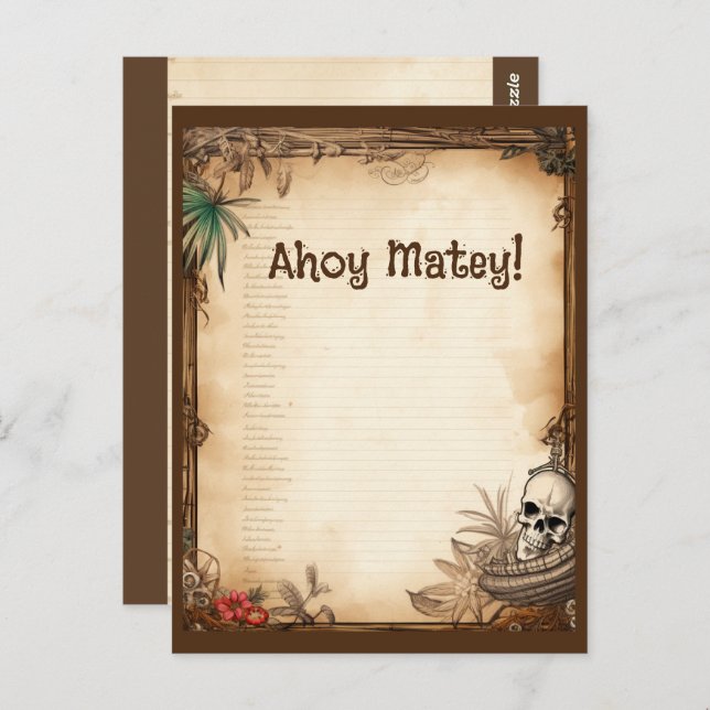 Postal Cumpleaños de conversación de cráneo de pirata (Anverso / Reverso)