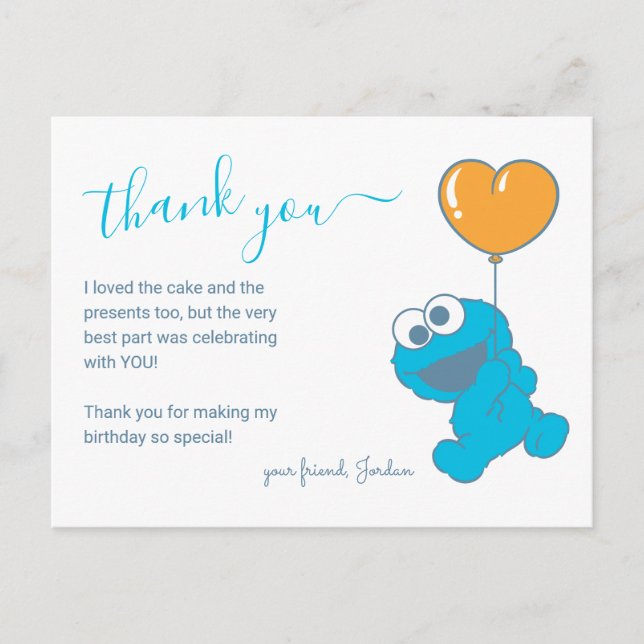 Postal Cumpleaños de Cookie Monster: Agradecimiento por e (Anverso)