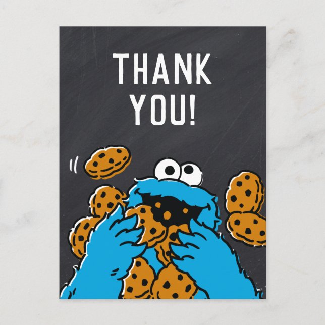 Postal Cumpleaños de Cookie Monster Pizarra de Agradecimi (Anverso)