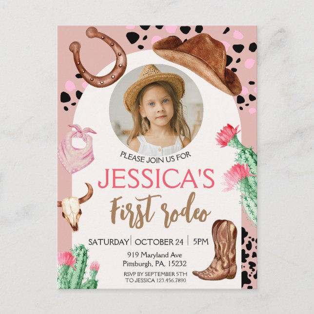 Postal Cumpleaños de Cowboy Primera fiesta de cumpleaños  (Anverso)