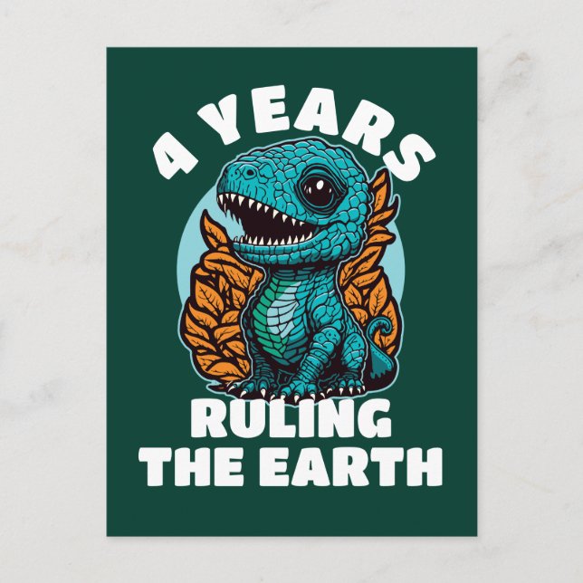 Postal Cumpleaños de cuatro años de dinosaurio bebé (Anverso)