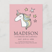 Cumpleaños de Cute Doodle Unicorn y Stars