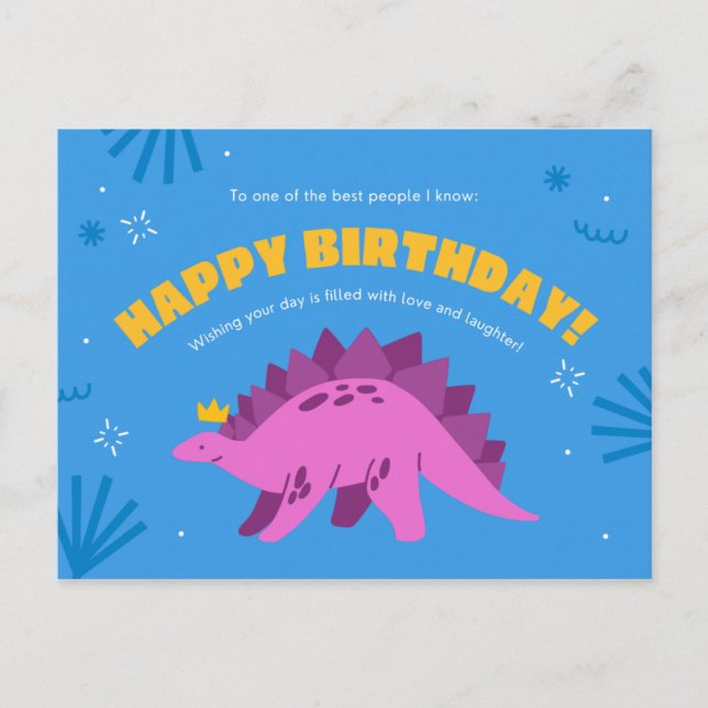 Postal Cumpleaños de Dinosaur Kiddie (Anverso)