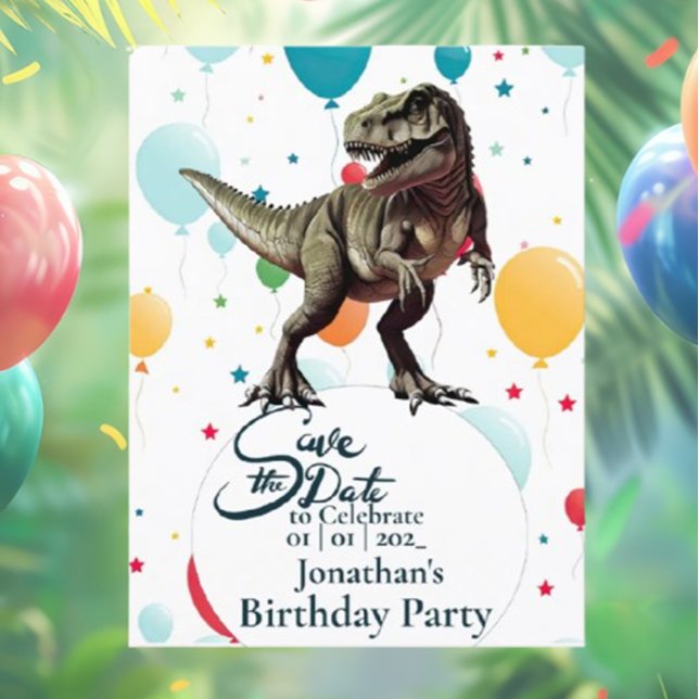 Postal Cumpleaños de Dinosaur T-rex Guardar fecha (Throw the ultimate Jurassic dinosaur birthday bash with T-Rex themes!)