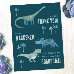 Postal Cumpleaños de Dinosaurio Agradecimiento Fiesta