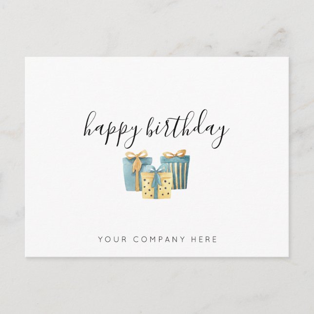 Postal Cumpleaños de empleado de negocios azul dorado  (Anverso)