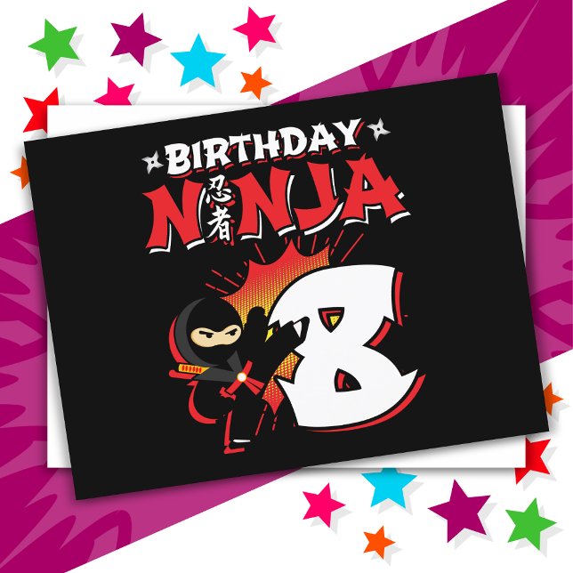 Postal Cumpleaños de estilo cómic de Ninja de 8 años (Subido por el creador)