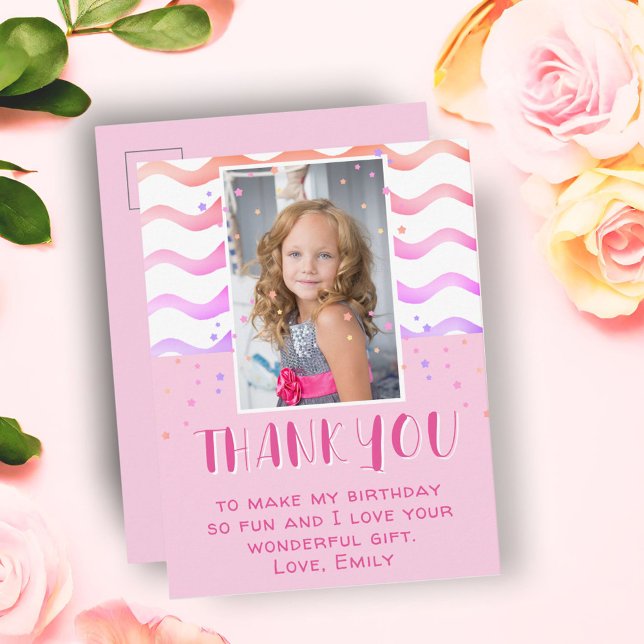 Postal Cumpleaños de estrellas rosadas coloridas Gracias  (Subido por el creador)