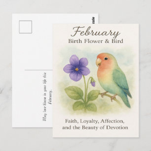 Postal Cumpleaños de Febrero Pájaro de Amor Floral Cristi