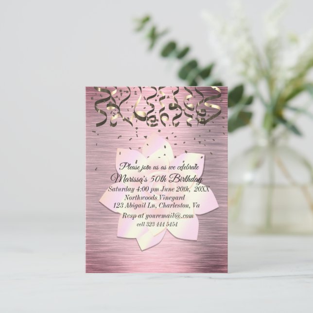 Postal Cumpleaños de Flor Lotus Elegante para Rubor Rosa (Anverso de pie)