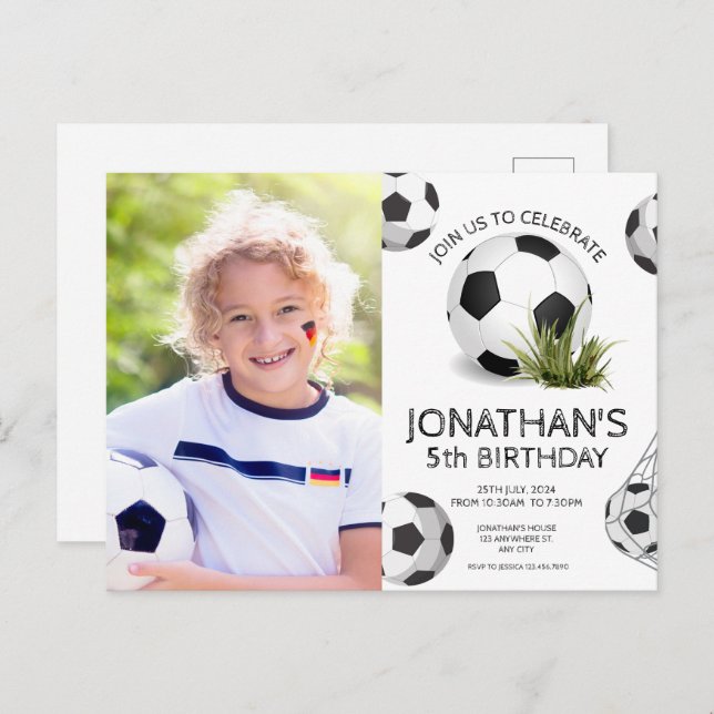 Postal Cumpleaños de foto de fútbol para niños (Anverso / Reverso)