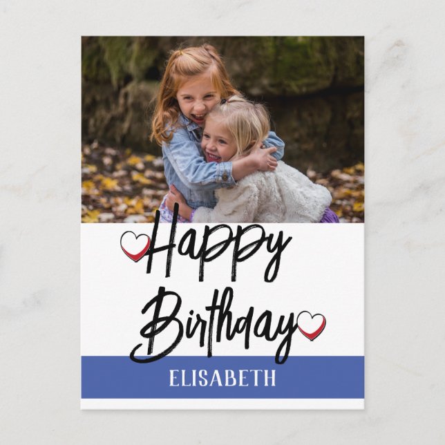 Postal Cumpleaños de foto familiar personalizada simple y (Anverso)