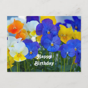 Postal Cumpleaños de Foto Floral de Pensamientos Morados 