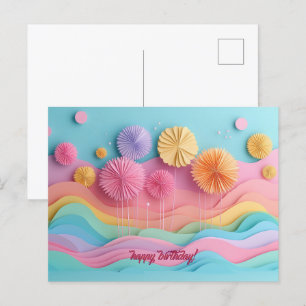 Postal Cumpleaños de fuegos artificiales de recorte de pa