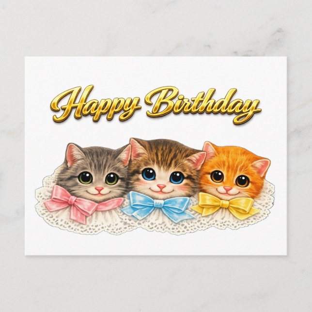 Postal Cumpleaños de Gatitos al Estilo Victoriano con Cin (Anverso)
