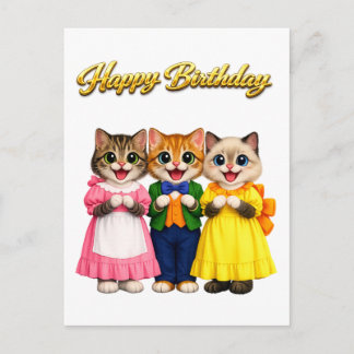 Postal Cumpleaños de gatitos alegres y coloridos al estil