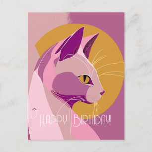 Postal Cumpleaños de Gato Elegante Púrpura