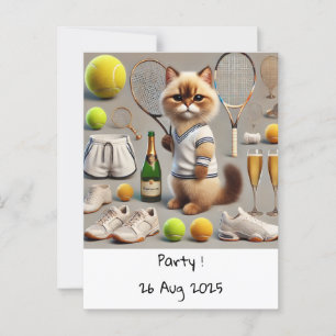 Postal Cumpleaños de gato tematizado para jugador de teni