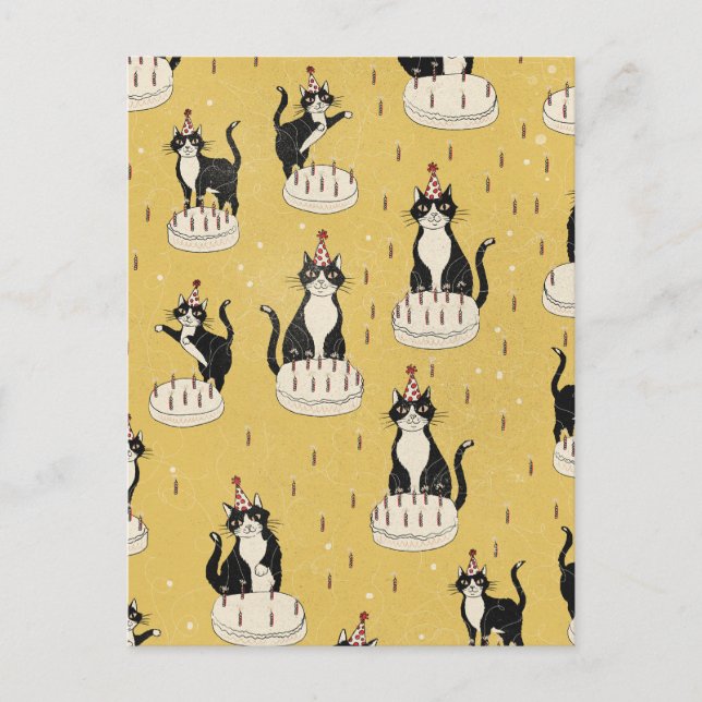 Postal Cumpleaños de gato vintage (Anverso)