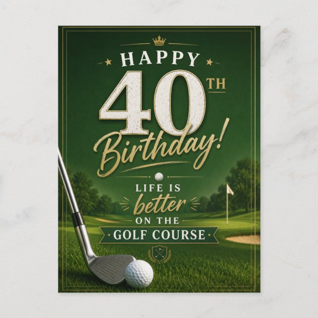 Postal Cumpleaños de Golf 40  Guarda la fecha para la fie (Anverso)