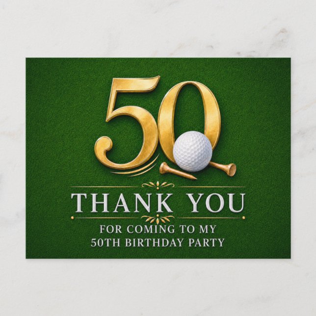 Postal Cumpleaños de golf 50 en verde (Anverso)