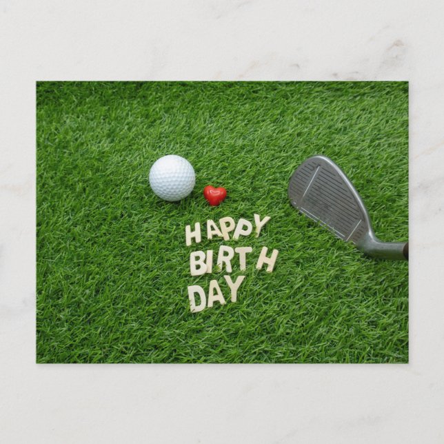 Postal Cumpleaños de golf con amor y pelota de golf & wed (Anverso)