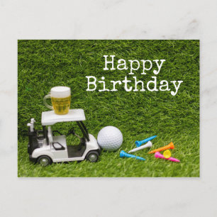 Postal Cumpleaños de golf con bolas y cerveza con té