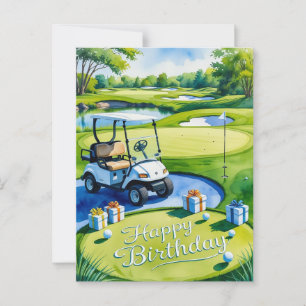 Postal Cumpleaños de golf con carrito de golf para golfis