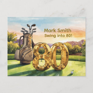 Postal Cumpleaños de golf de 80 años con carrito de golf
