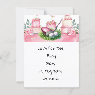 Postal Cumpleaños de Golf tema Rosa para Golfista Dama