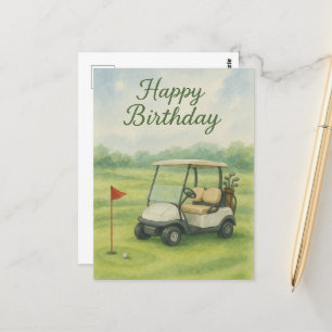 Postal Cumpleaños de golf tematizado con acuarela de carr