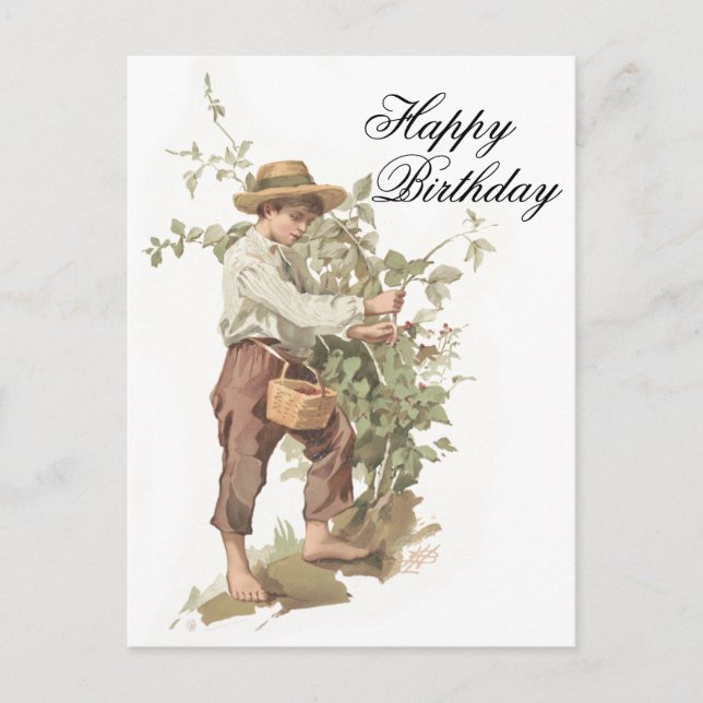 Postal Cumpleaños de Huckleberry Finn Picking Berries (Anverso)