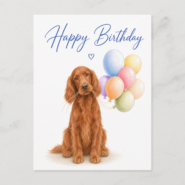 Postal Cumpleaños de Irish Setter (Anverso)