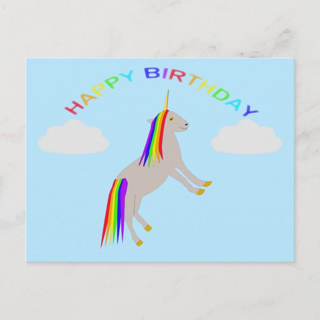 Postal Cumpleaños de la fantasía Unicornio Arcoiris y nub (Anverso)