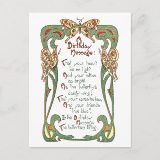 Postal Cumpleaños de la mariposa Art Nouveau