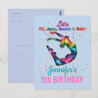 Postal Cumpleaños de la niña para dar volteretas, saltar,