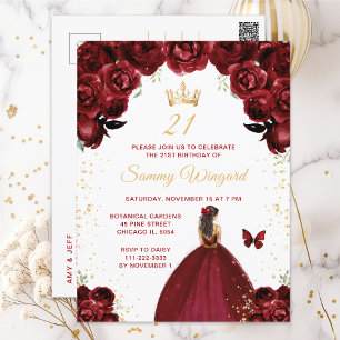 Postal Cumpleaños de la Princesa de Cabello Castaño Rojo 