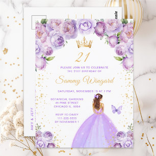 Postal Cumpleaños de la Princesa de Cabello Marrón Púrpur