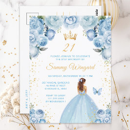 Postal Cumpleaños de la princesa de pelo castaño y azul c