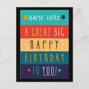 Postal Cumpleaños de la tipografía coloreada personalizad