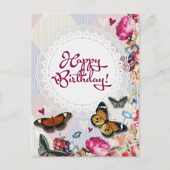 Postal Cumpleaños de las mariposas florales (Anverso)