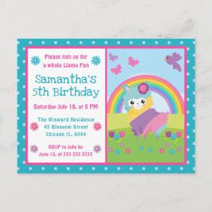 Postal Cumpleaños de Llama Lluvia de Colores Floral Linda
