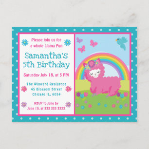 Postal Cumpleaños de Llama Rosa Floral Lindo Arcoíris