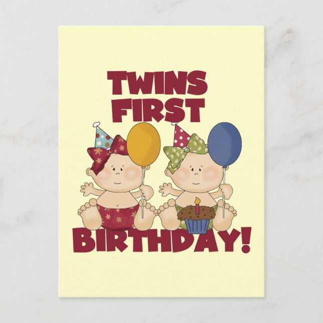 Postal Cumpleaños de los gemelos - Chicas camisetas y reg (Anverso)