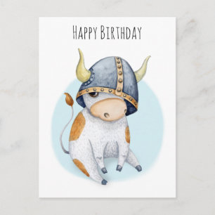 Postal Cumpleaños de los niños con becerro de vaca en cas